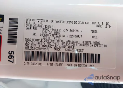 2025 Toyota Tacoma Trd Off Road z USA, uszkodzony, nr VIN 3TMLB5JN3SM090579